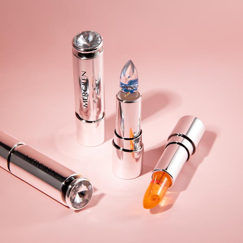 MERCILEN Flower Crystal Clear Essential Oil Temperature Changing Lip Balm Moisturizing Jelly Lip Balm Non-Stick Cup Color Changing Lipstick