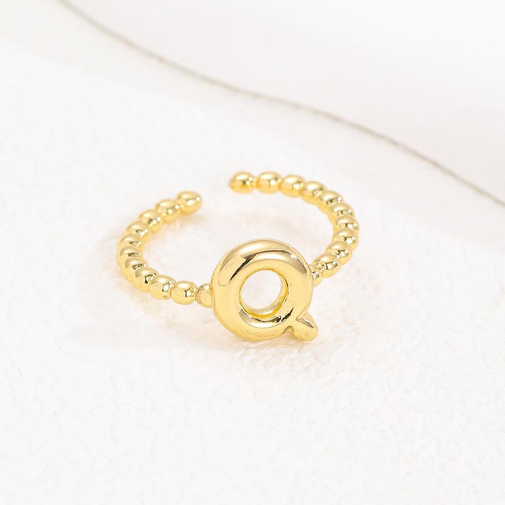 Adjustable 18K Gold Bubble Beaded Open Ring with 26 Alphabet Options