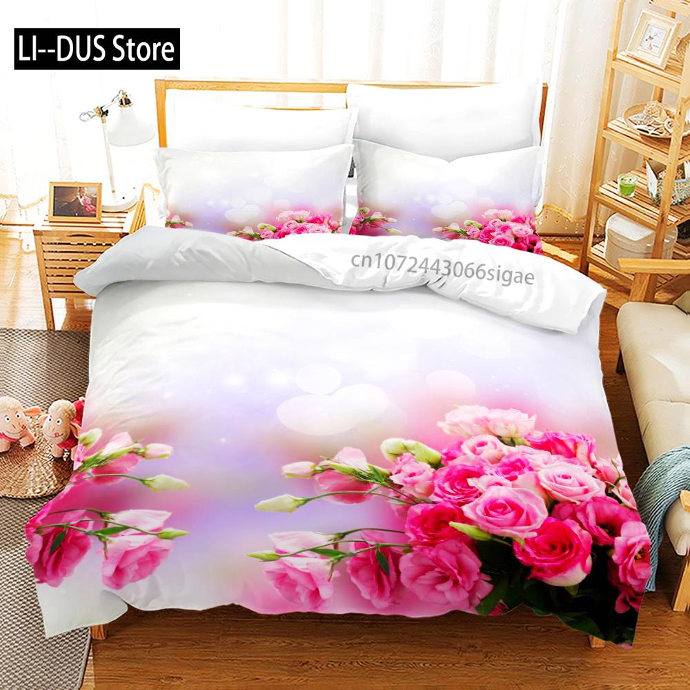 

Floral Bedding Set 3D Printed Spring Fragrant Flowers Skin-Friendly King Queen Size Duvet Cover Set With Pillowcase For Girls EU single(135x200cm)