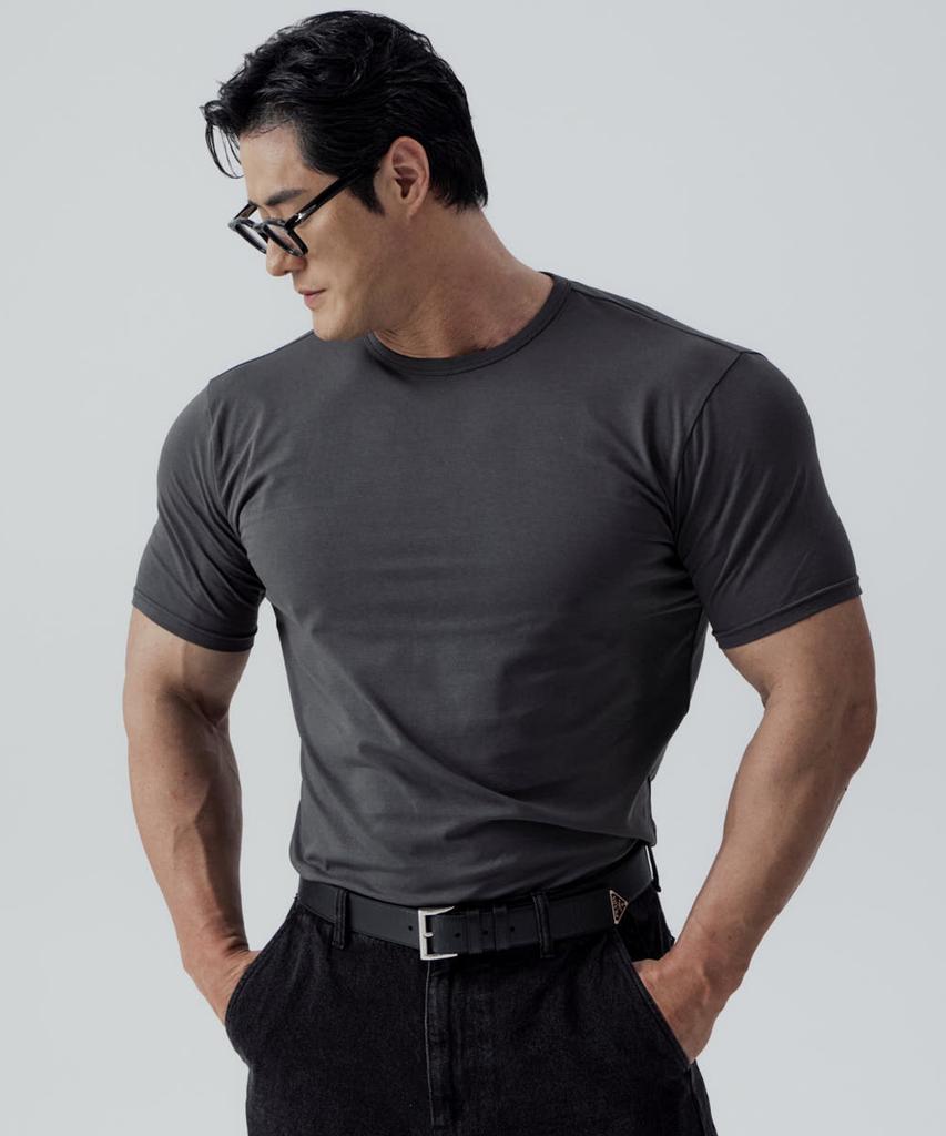 Beleumaneopaeleol High-Tension Plain Muscle Fit Short Sleeve T-Shirt 4 Colors
