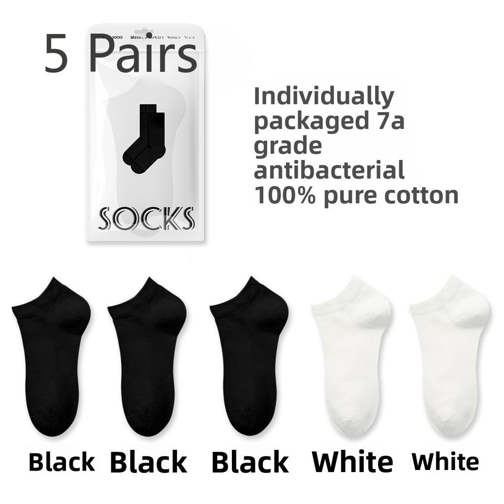5 Pairs of Female Summer Thin Cotton 7A Antibacterial Antiodor Sweat Absorbing Breathable Shallow Mouth Boat Socks