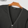 INCERUN Men V Neck Long Sleeve Buttons Rib Casual Fitted Tops T-shirts Undershirts