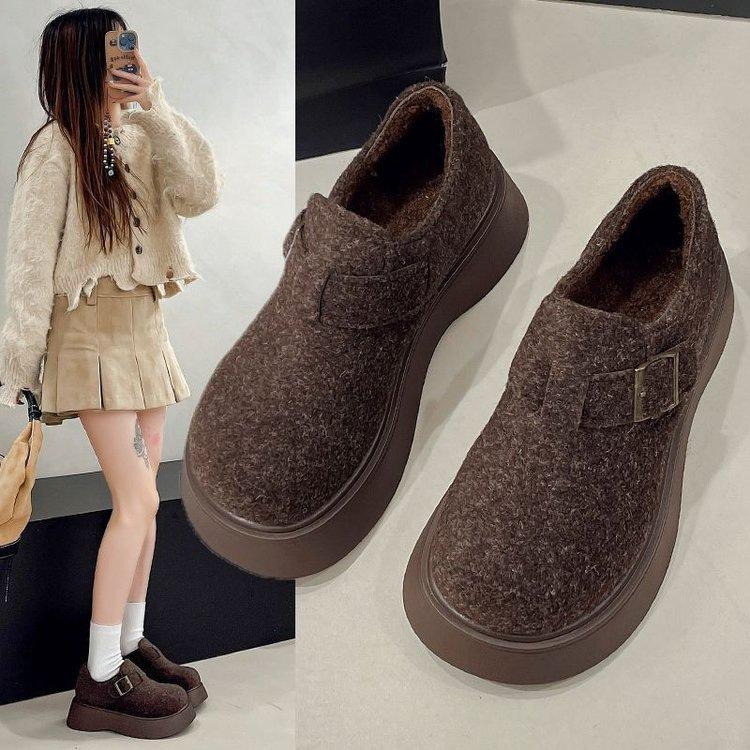 Thick-soled velvet Birkenstocks, small people increase in height in autumn and winter, muffin-soled warm cotton shoes