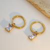 Wind Rectangular Zircon Earrings Women'S Niche Design Sense 18K Titanium Steel Premium Sense Earrings