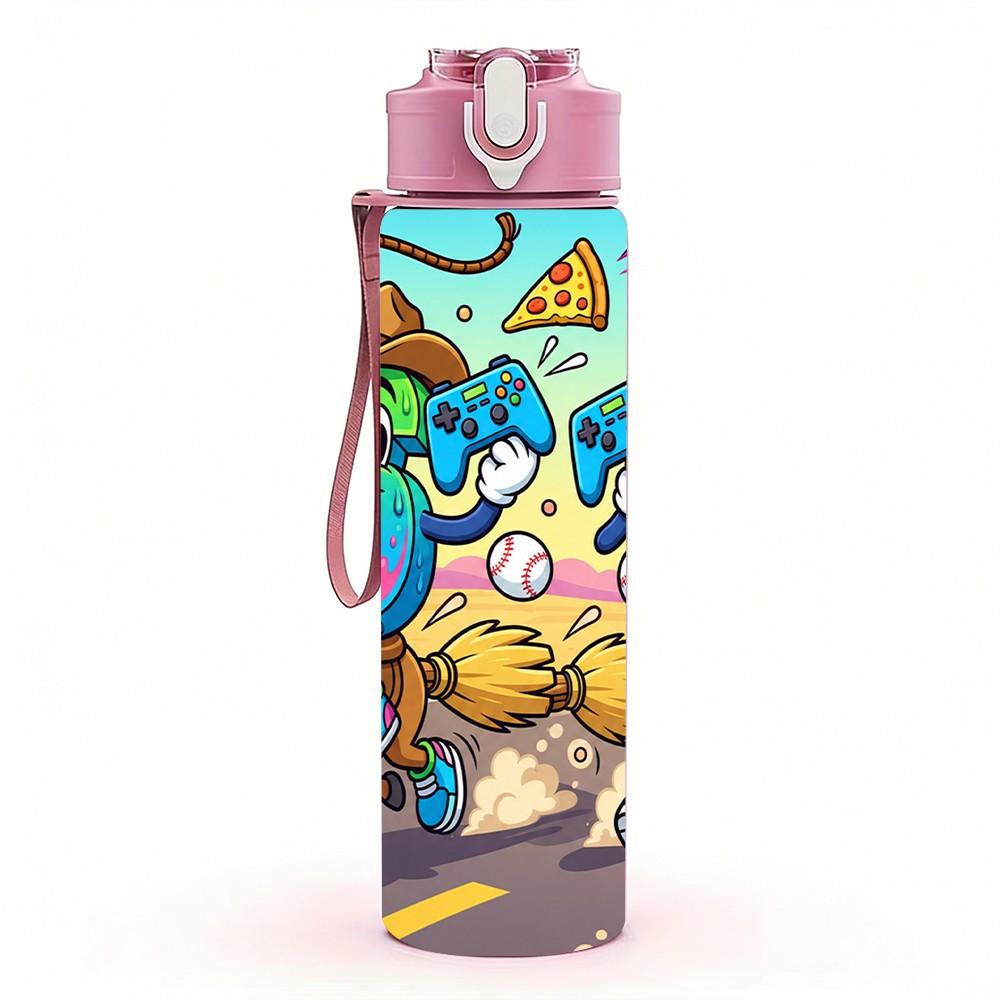 1PC Six Seven Street Cartoon Character Pattern 750ml Color Plastic Sports Water Bottle Leakproof Flip Straw Lid Suitable for Sports Office Home Use