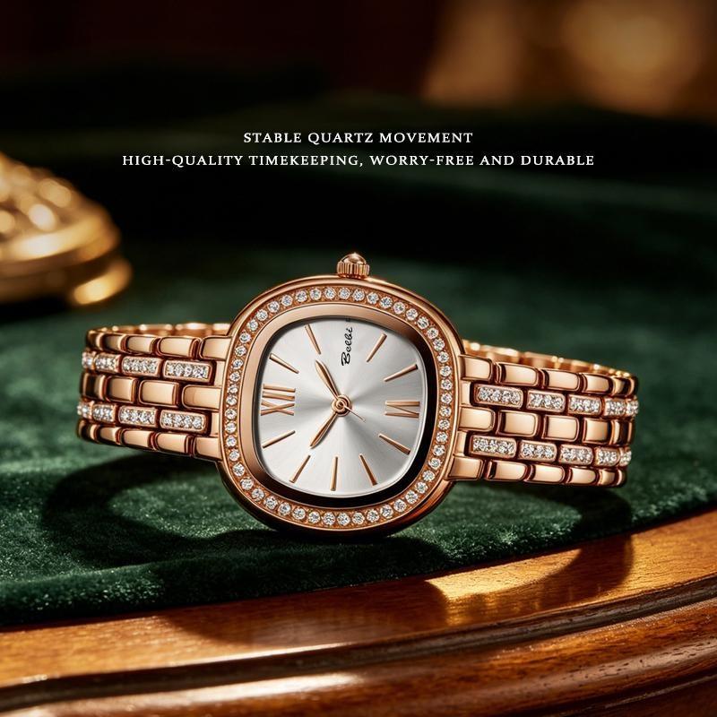 Womens Elegant Rhinestone Wrist Watch Waterproof Classic Roman Dial Ladies Dress Watch Alloy Strap