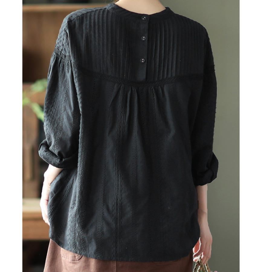 Japanese Vintage Artistic Organ Blouse Ladies Pleated Sweet Lace Hollow Out Long Sleeve Shirt for Women Solid Color Blouses Top