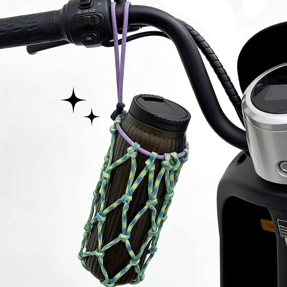 Portable Woven Coffee Cup Bag Hollow Out Foldable Cup Holder Mugs Bag