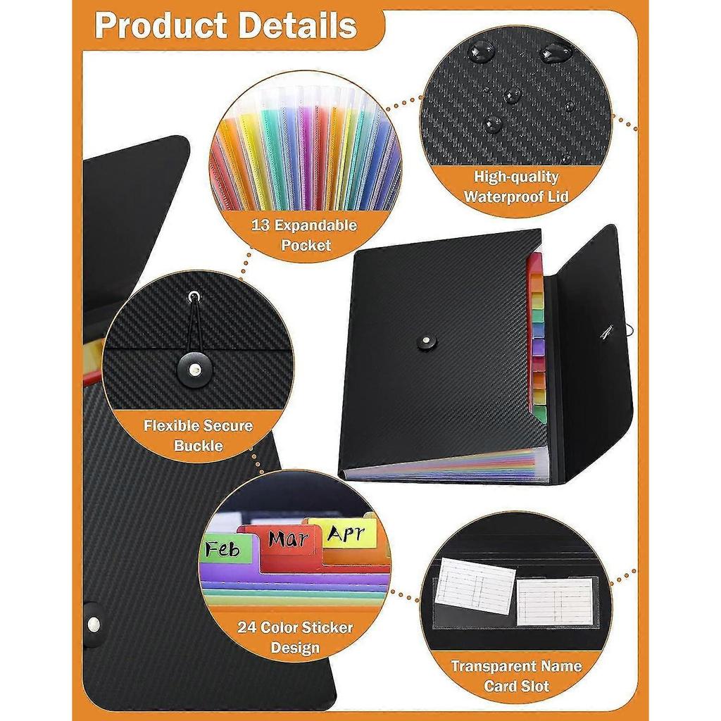 File Organizer Expanding File Folder, 13 Pockets , A4 Letter Size Paper Document Receipt Folder For Classroom, Home, Office And Travel
