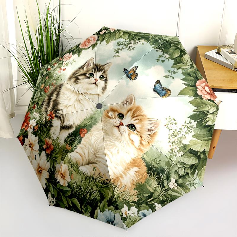 Muster mit zwei persischen Katzen, automatischer Klappschirm, tragbares und faltbares Design, 8 Schirmstäbe, ein Weihnachts- oder Geburtstagsgeschenk.