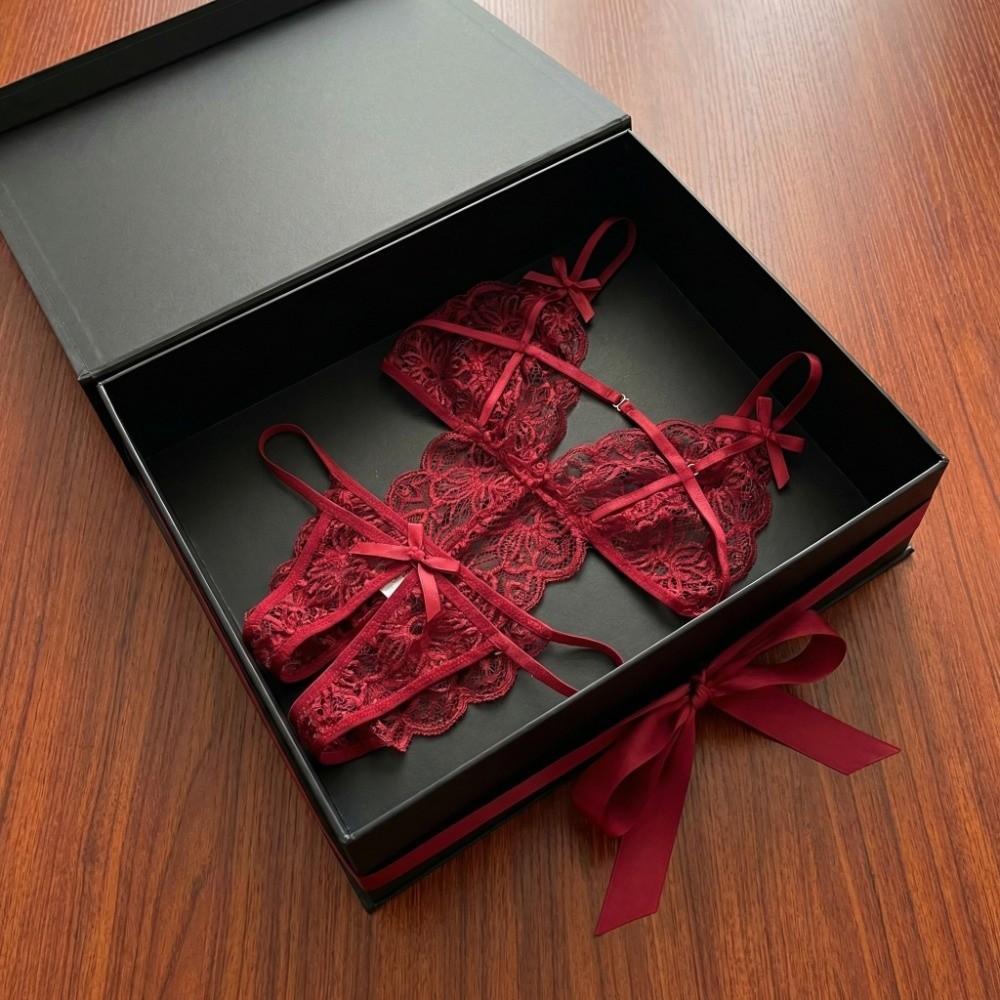 Deep V Neck Lace Bow Bodysuit Transparent Lace Sling Nightwear Sweet Women Lingerie  Ladies