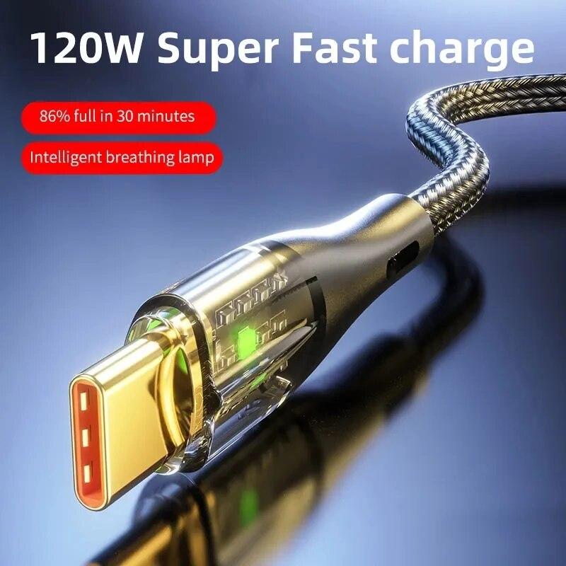 Cablu USB la tip C 120W 6A Cablu de date de încărcare super rapidă pentru Xiaomi 14 Samsung Huawei Cablu de încărcare tip C