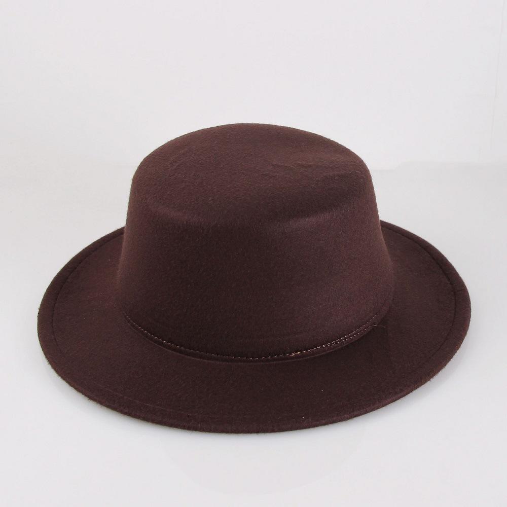 Retro British style flat top top hat couple men and women gentlemen's hat women's autumn and winter big flat brim woolen jazz hat