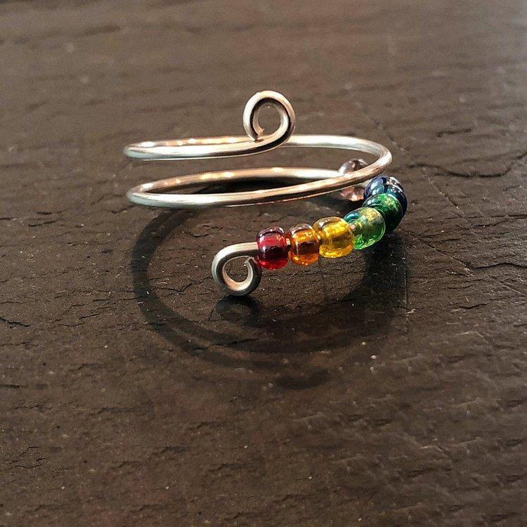 Cute Bohemian Rainbow Beads Relieve Anxiety Ring Rotate Anti Stress Fidget Spinner Rings For Women Men Fashion Jewelry Girl Gift