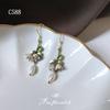 Lily of the Valley Silver-Plated Earrings with Green Tassel and Freshwater Pearl