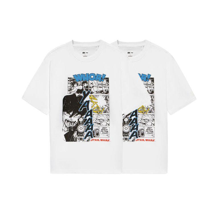 Li Ning X Disney Star Wars Serie Cartoon-Print Rundhals-T-Shirt Herren Tops Weiß AHSS573-1