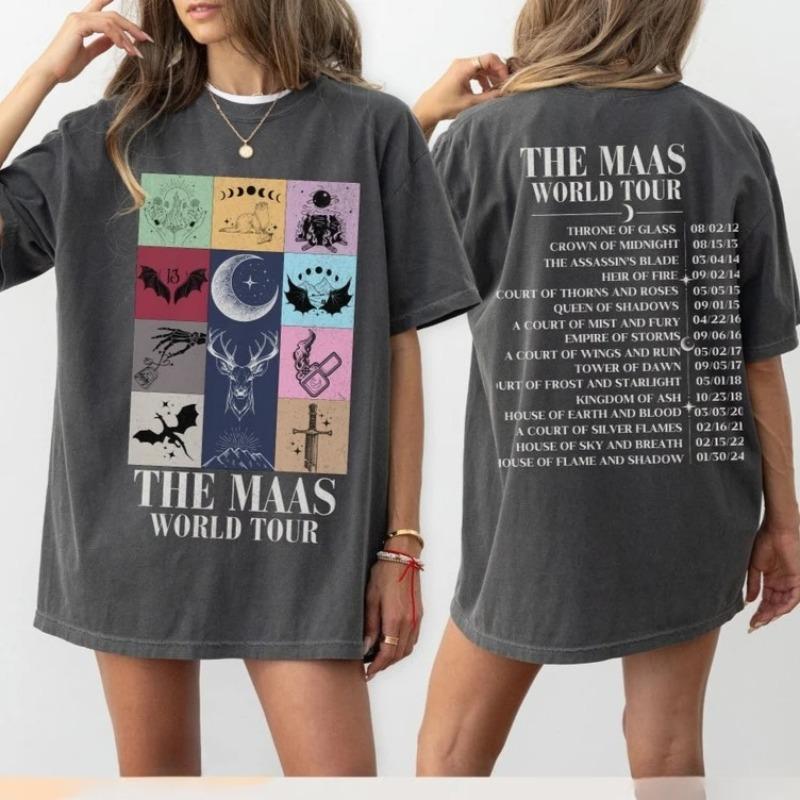 Sarah J Maas SJM Merch Světové turné Tričko Throne of Glass Oblečení pro fanoušky Crescent City Letní móda Ležérní pohodlná bavlněná trička