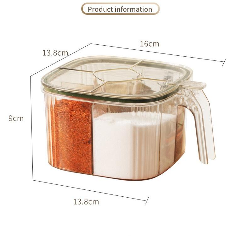 4-in-1 Round Plastic Seasoning Box Set with Integrated Spoons, Salt, Pepper & Spice Containers for Kitchen Countertop Organizer