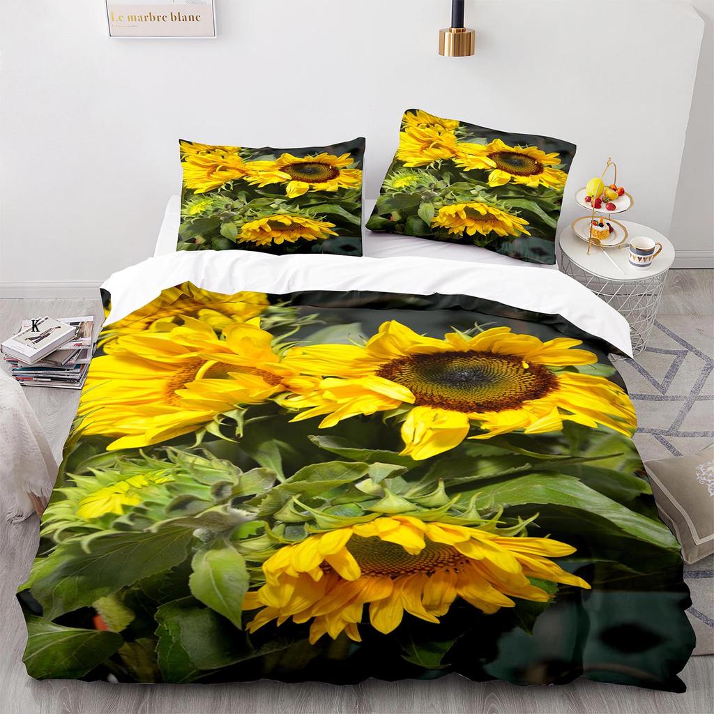 Yellow Sunflowers King Queen Duvet Cover Beautiful Floral Bedding Set For Kids Girls Women Girly Lovely Flowers Soft Quilt Cover