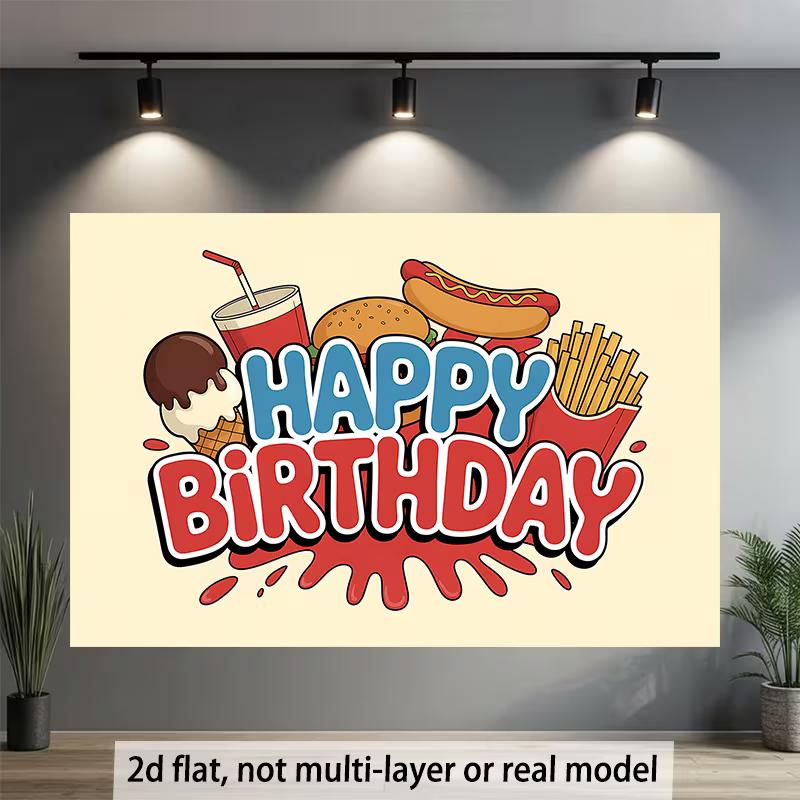 2D Fast Food Happy Birthday Backdrop Kids Party Background