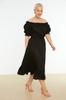 Women's Fashion New Big Size Dress Green Pleated Woven Dress