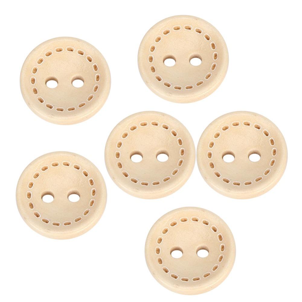 100pcs Handmade Round Shaped Wooden Buttons 2 Holes 15mm Diameter Sewing Buttons Craft Buttons For DIY Crafts