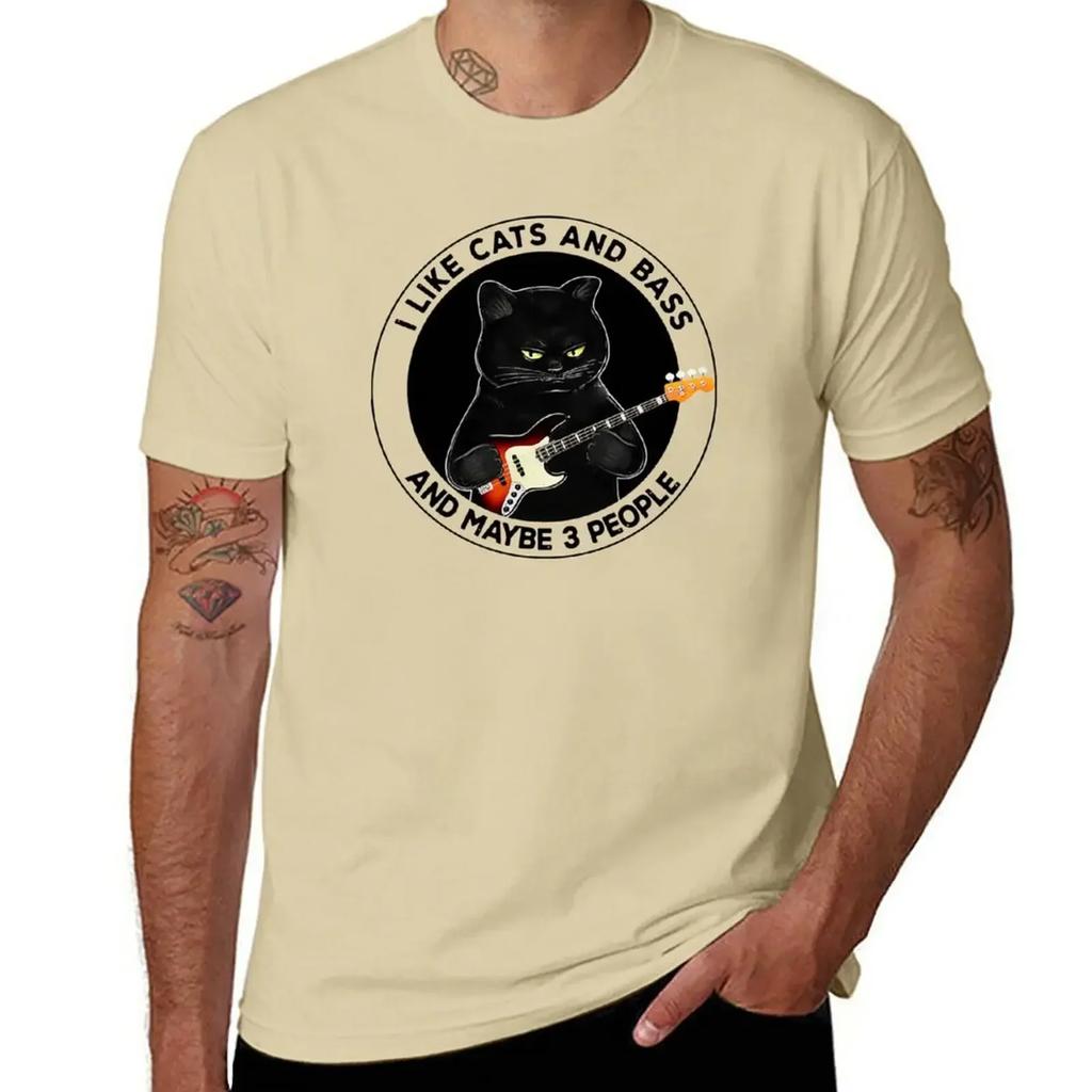 I Like Cats And Bass Maybe 3 People Tshirt Heavyweights Summer Clothes Anime Clothes Unisexs Cotton Tshirt