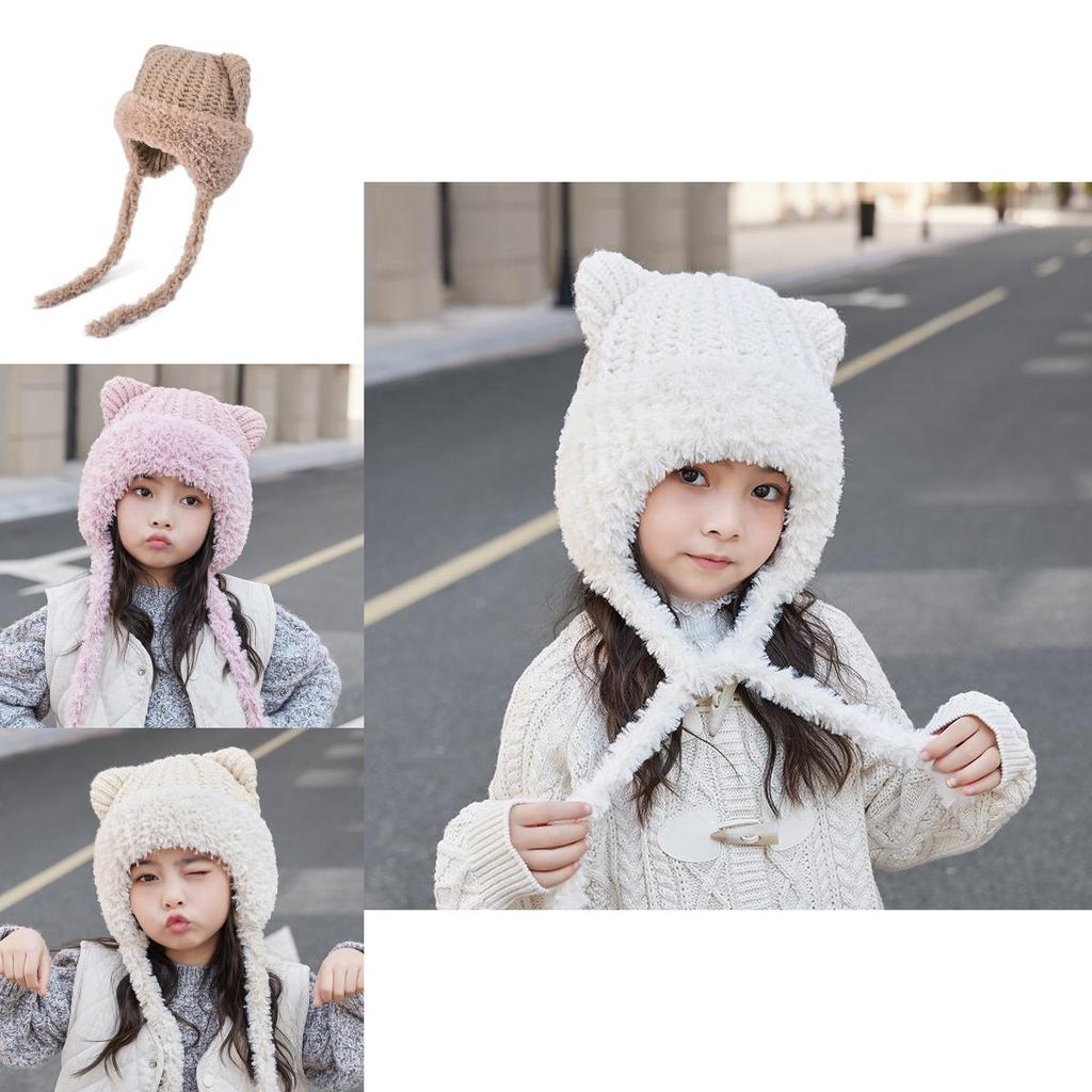 Toddler Bear Ear Knitted Hat Warm Winter Protective Headgear For Kids