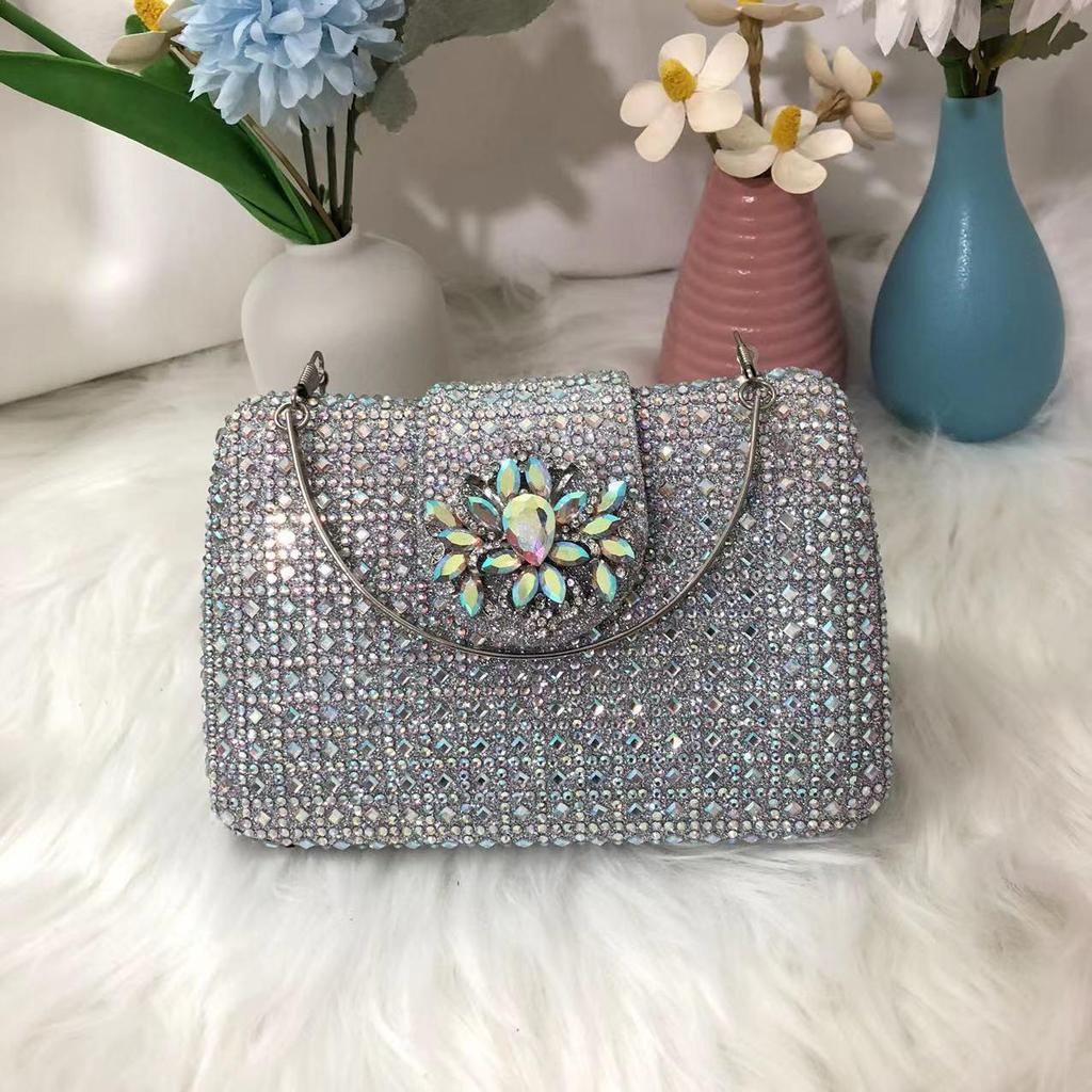 Square Rainbow Handset Diamond Clutch Bag