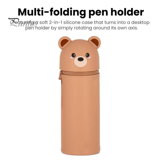 Pencil Case Desktop Stand Up Pen Holder Cartoon Animal Design Silicone Pencil Storage Bag for Home School Office Supplies