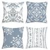 4 Stück Blau-Graue Damast-Kissenbezüge, Vintage Florale Kissenhüllen für Sofa Schlafzimmer Wohnzimmer Heimdekoration 45x45cm