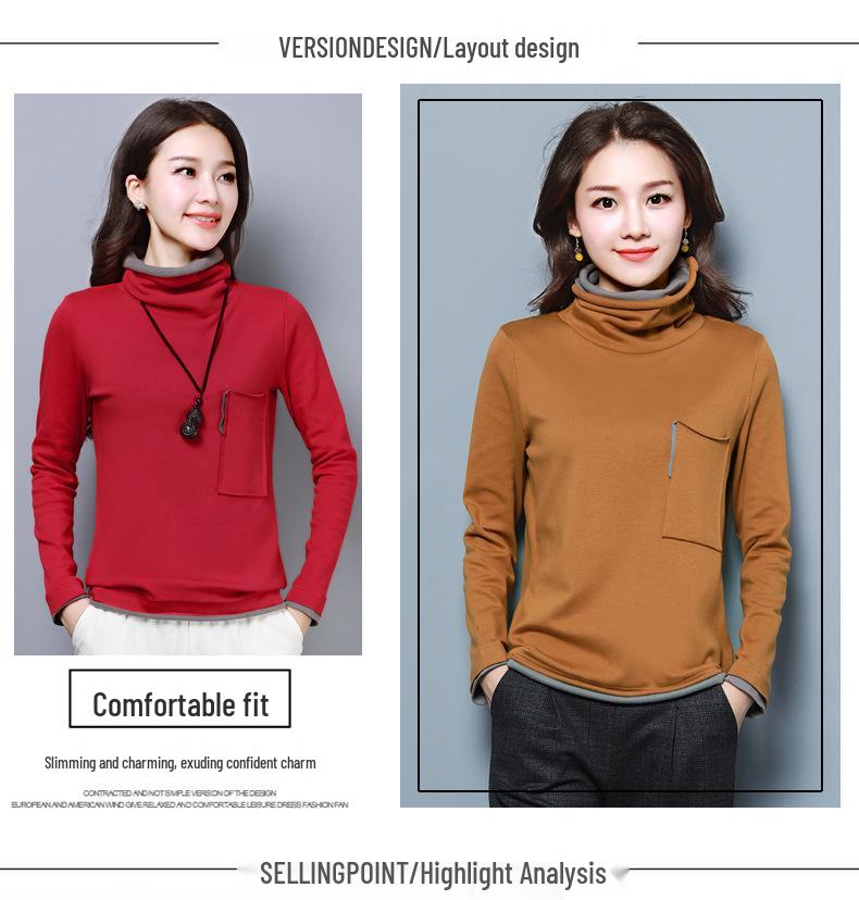 Dam 2024 T-shirt med hög hals och ståkrage - Höstmode Tvådelad stil