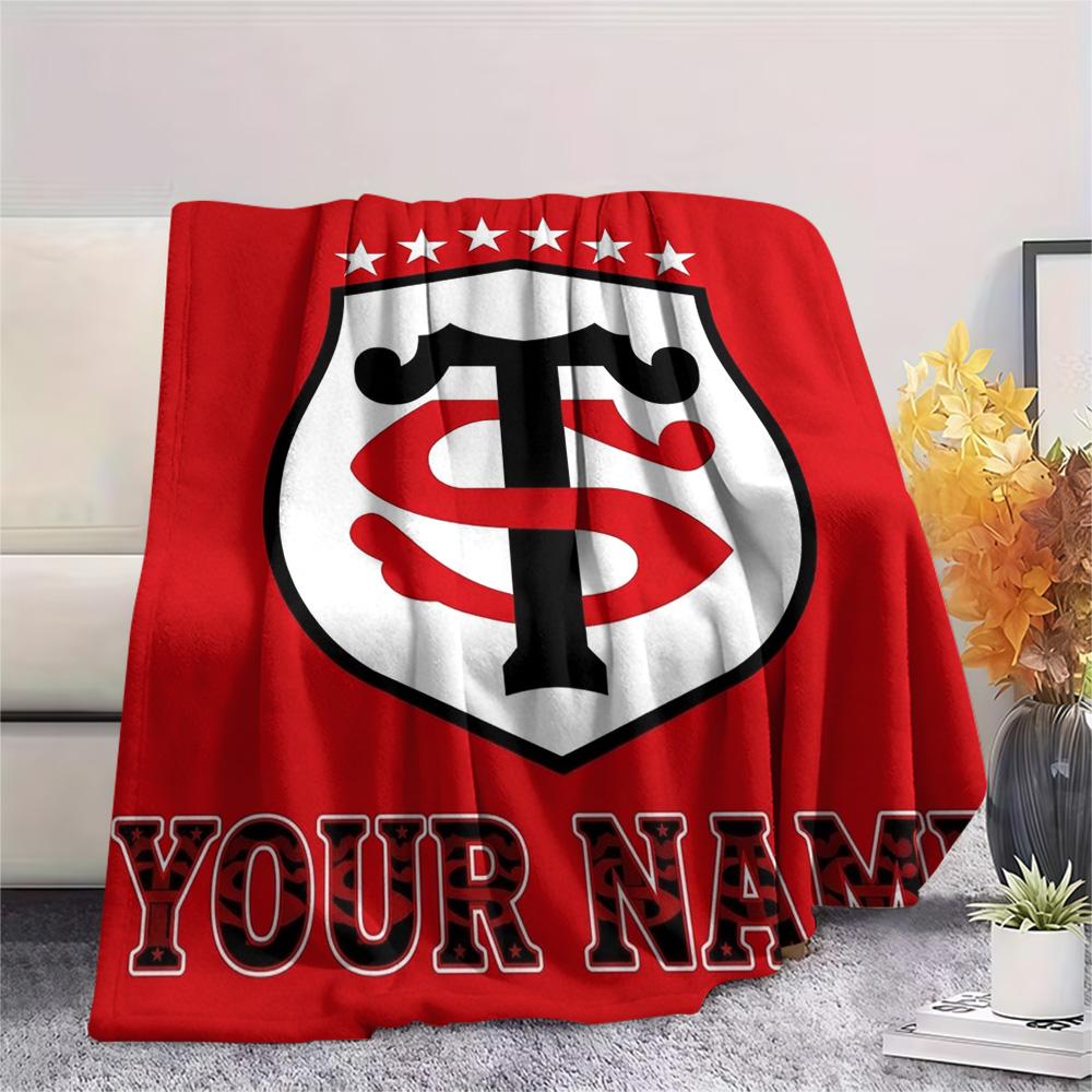 1PC Stade Toulouse Crest Custom Name Patterned Flannel Blanket Suitable For All Seasons For Home Decor Warmth And Comfort Gifts Holiday Present