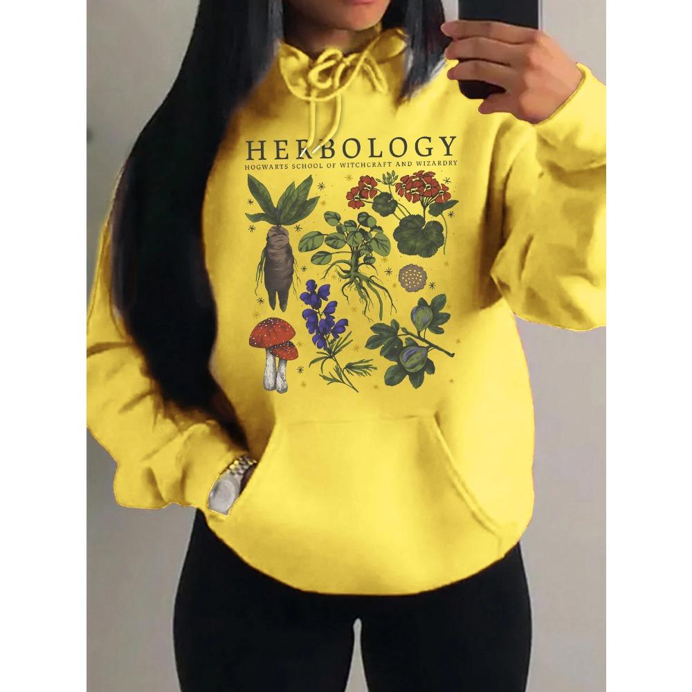 Herbology Plant Composition Printing Hoodies Women Hip Hop All-Match Sportswear Casual Hoody Autumn Pocket Pullover