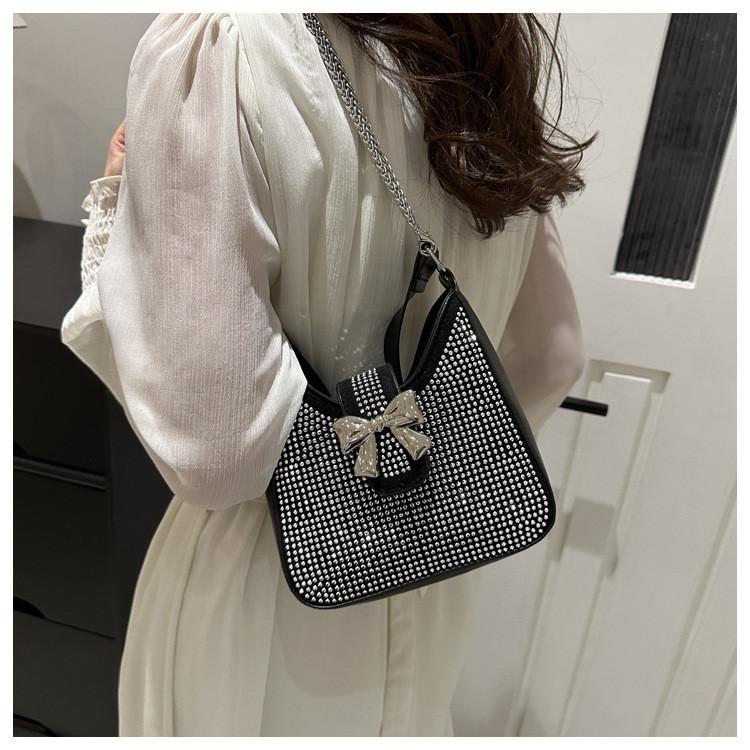 2024 New Fashion Korean Style Casual Bag With Water Drill Butterfly Bow Street Trend Shoulder Bag For Women