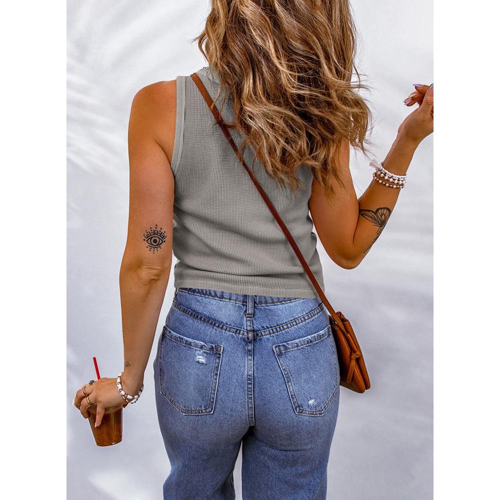 2023 Women's Spring & Autumn Vest: Comfortable Casual Solid Color U-Neck T-Shirt