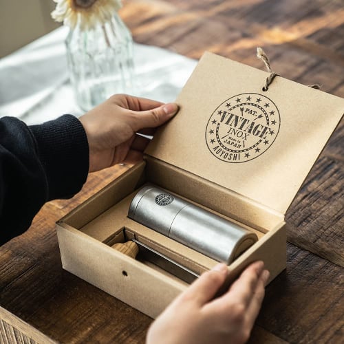 Vintage Inox Coffee Mill, Made in Japan, Hand-Grinded, Ceramic Blade, Stainless Steel, Aged Finish, Shatter-Resistant, Dishwasher Safe [Official Produ