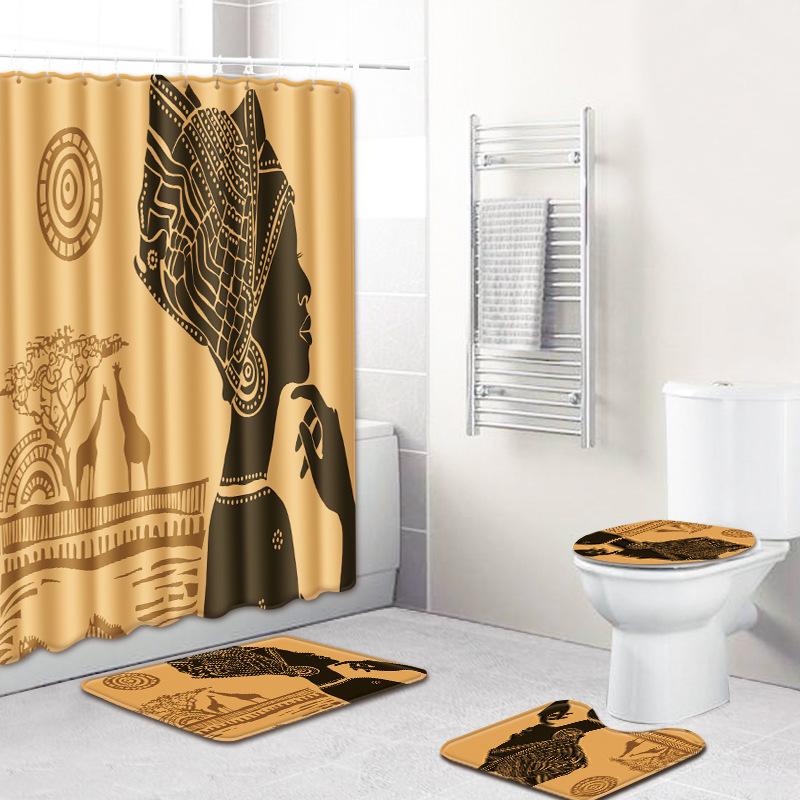 African American Women'S Bathroom Non-Slip Floor Mat, Shower Curtain Combination Carpet, European And American Wind Explosion Female Fixed Zhi