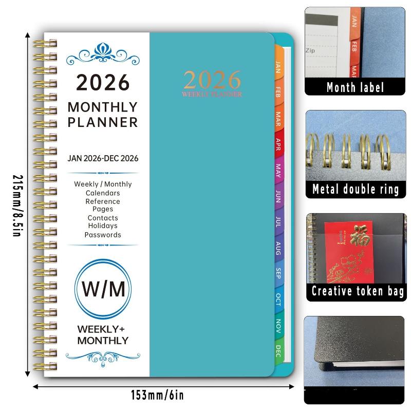 Agenda Planificator 2026 Cu Etichete Index Spirală Format A5 Jurnal 365 Zile Planificator Muncă Birou Program Blocnotes Programar Programar Rechizite