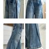 Autumn Tween Girl Dark Blue Jeans Foldable Wide Leg Denim Pants Kids Child Spring High Waist Jeans Trousers Age 4 To 14 Y