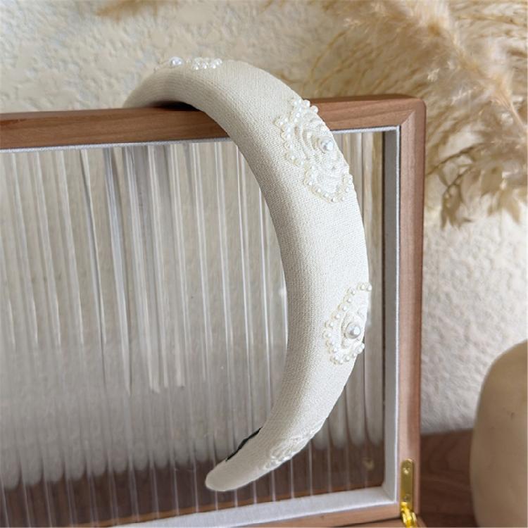 Luxury Floral Design Headbands For Women Fabric Hair Accessory With Bead Detailing Hairband Headwear For Special Event