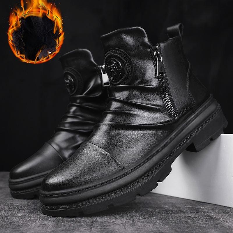 Winter Martin Boots Men's High Top Plus Velvet Tactical Military Boots Versatile British Style Men's Leather Boots Cotton Shoes