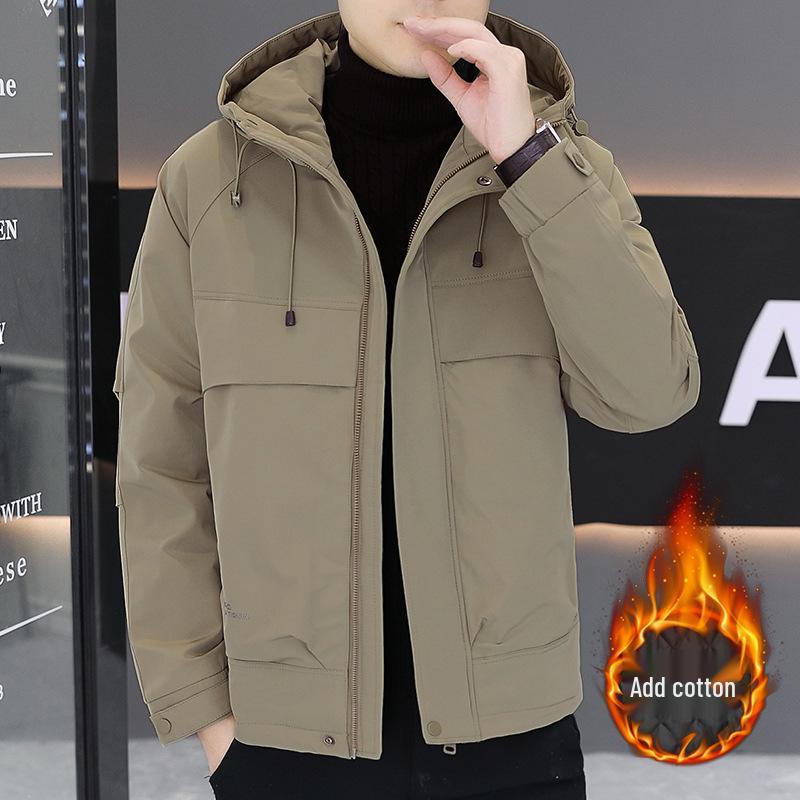 Herrjacka med huva, bomullsfodrad, vindtät, för höst och vinter