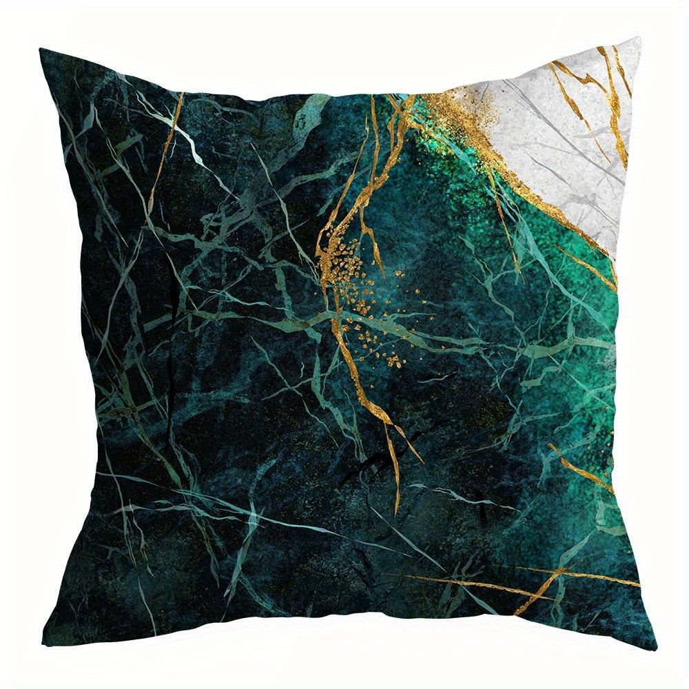 4Pcs Green Marble Pattern Single-Sided Printing Short Plush Suitable For Living Rooms Bedrooms Sofas (Excluding Pillow Cores)