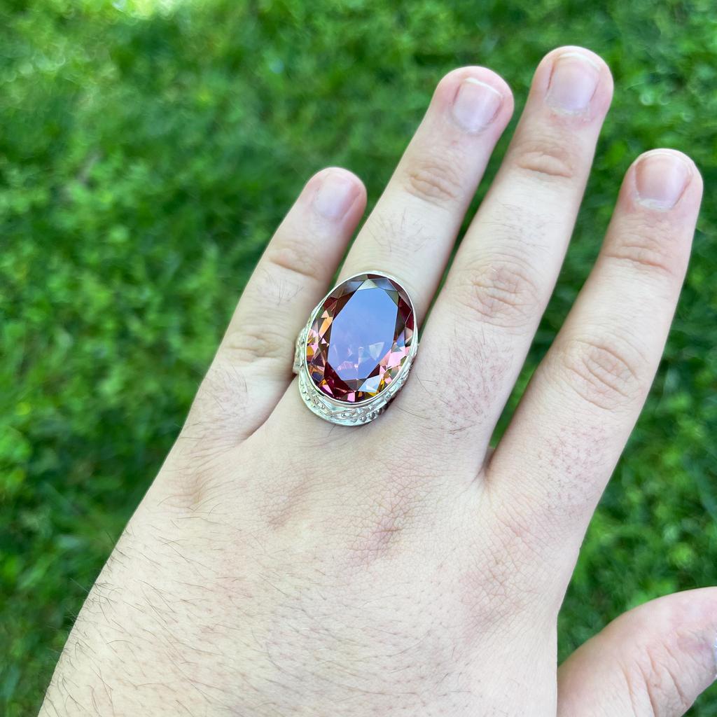 Ovaler Sultanit Edelstein Silber Herrenring, Türkischer Diaspore Zultanit Stein Ring, 925 Sterling Silber Schmuck, Farbwechsel Stein, Geschenkidee für Männer