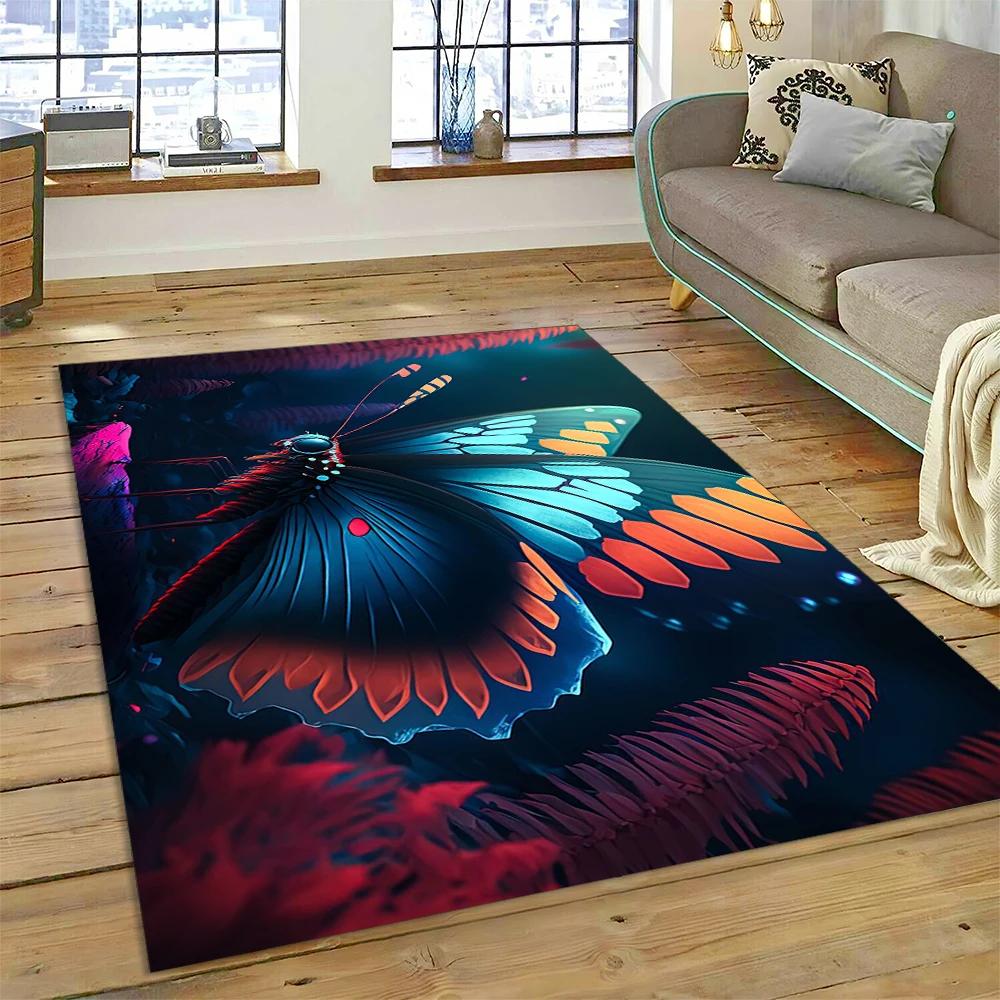 HD Fantasy Butterfly Flower Cartoon Carpet Rug for Home Living Room Bedroom Sofa Doormat Decor,Kids Area Rug Non-slip Floor Mat