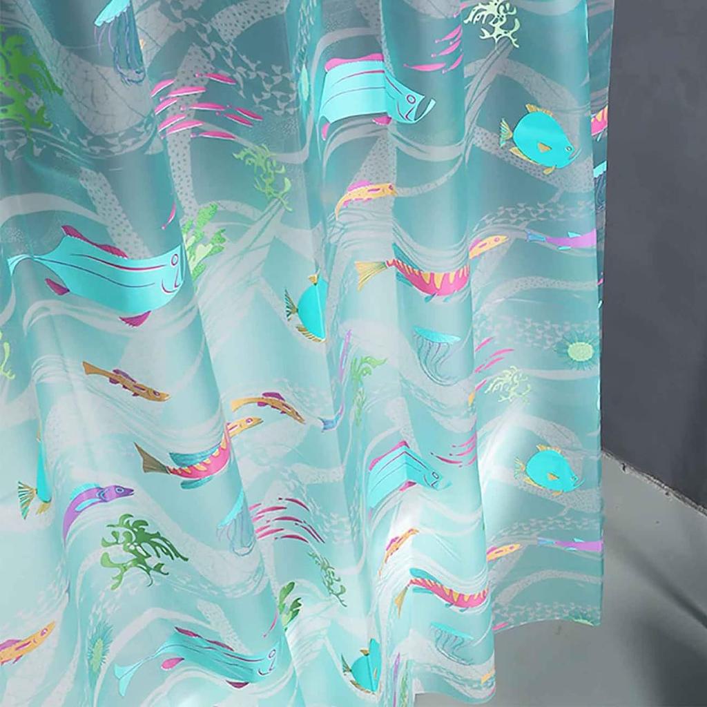 Underwater World Fish Shower Curtain, Ocean Tropical Fish Shower Curtains, Waterproof Transparent EVA Bathroom Decor Set with Hooks, Cute Shower