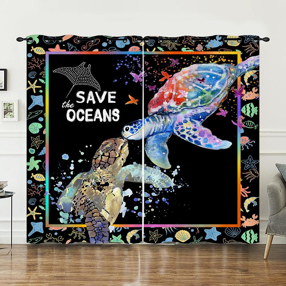 Curtains Marine Animals Sea Turtle Curtains Digital Printing Blackout Curtains No Punching
