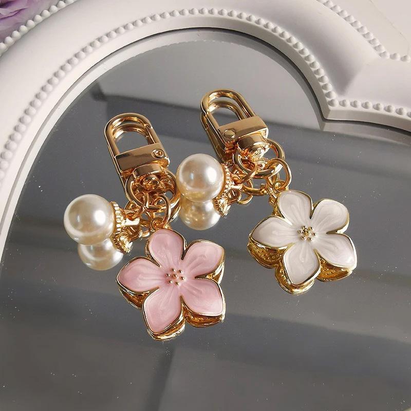 1PC With Pendant Car Key Key Ring Accessories Lovely Sakura Flower For Bag Pearl Charm Keychain