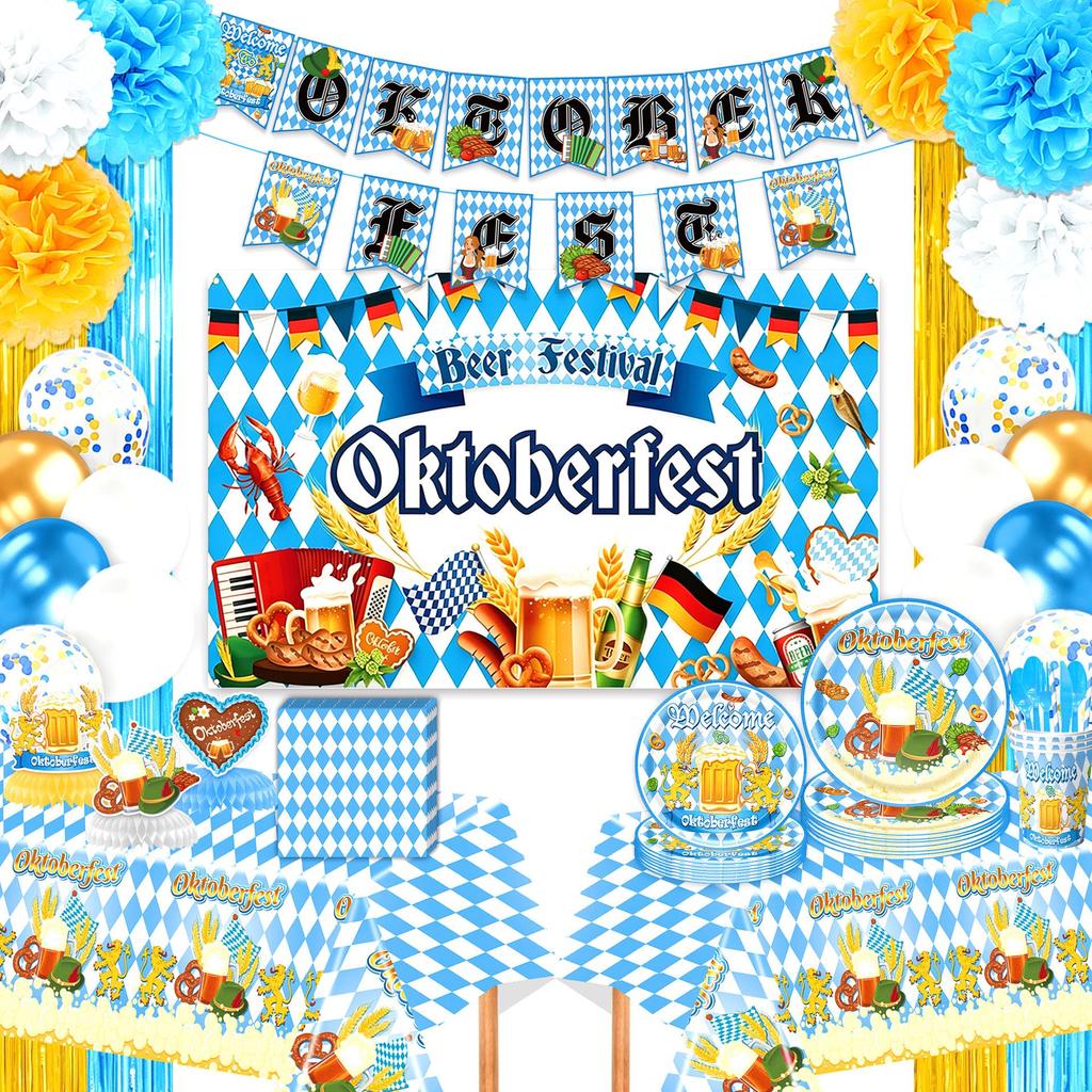 Germany Oktoberfest Party Set: Tableware, Banner, Balloons, Honeycomb Decorations